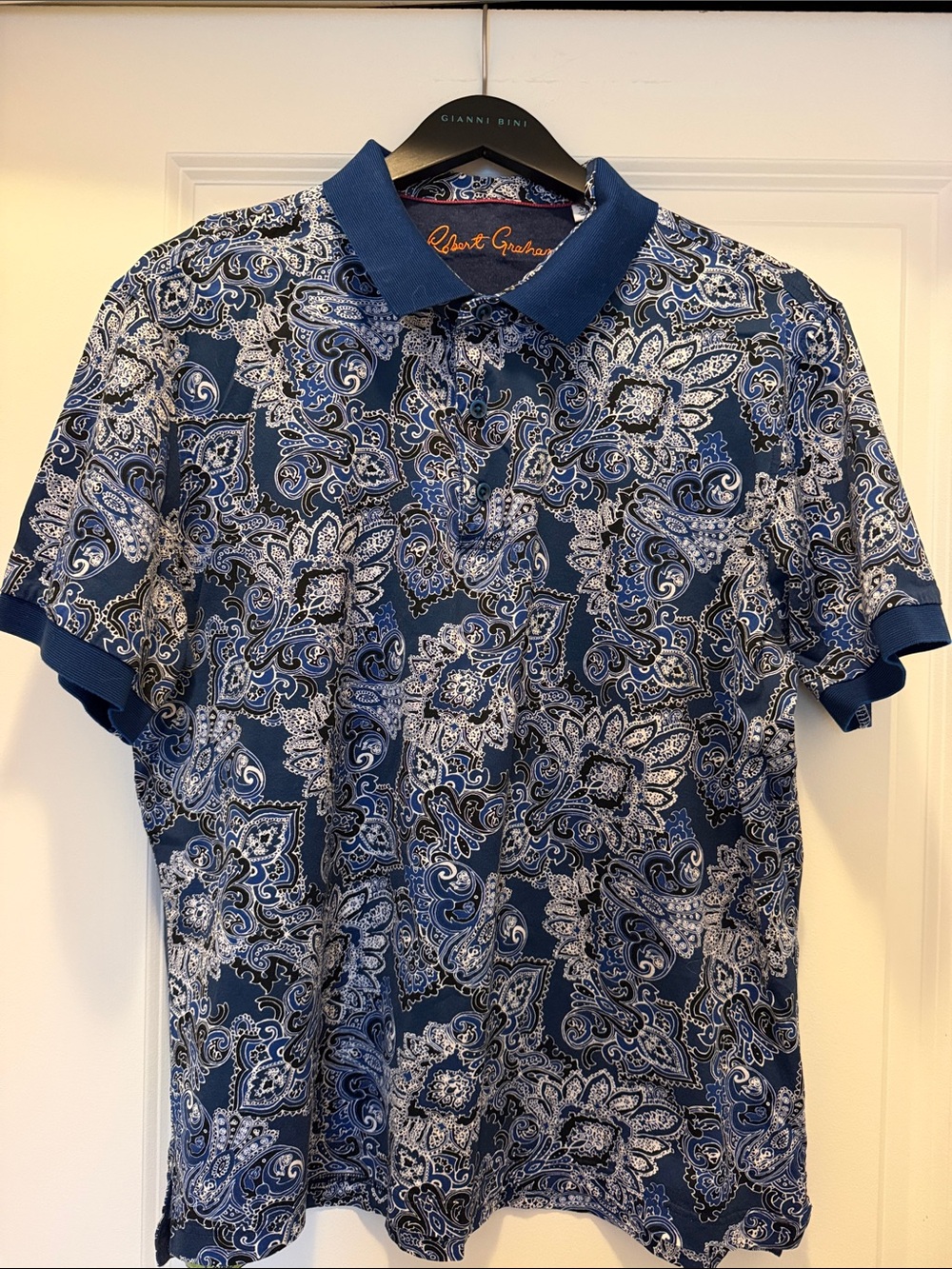Robert Graham Navy and White Paisley Short-Sleeve Polo